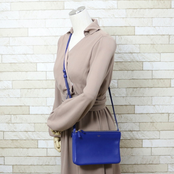 CELINE Trio Leather Shoulder bag Blue - Picture 1 of 7